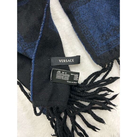 Versace Mens Blue & Black 100% Wool Checkered Scarf - Picture 4 of 8